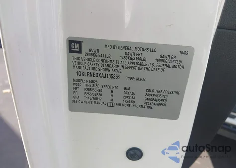 2010 GMC Acadia Slt-2 from USA, damaged, VIN 1GKLRNEDXAJ135353